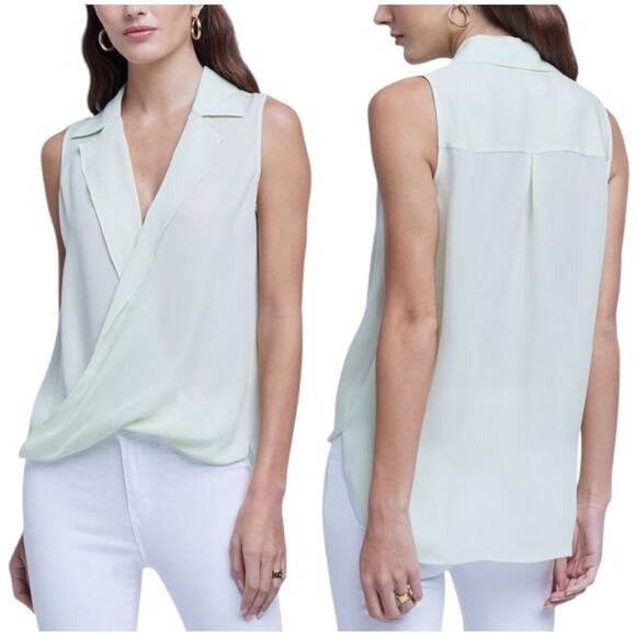 L’Agence NWOT Freja Silk Draped Blouse Light Mint Green Sleeveless Size S - Picture 1 of 11